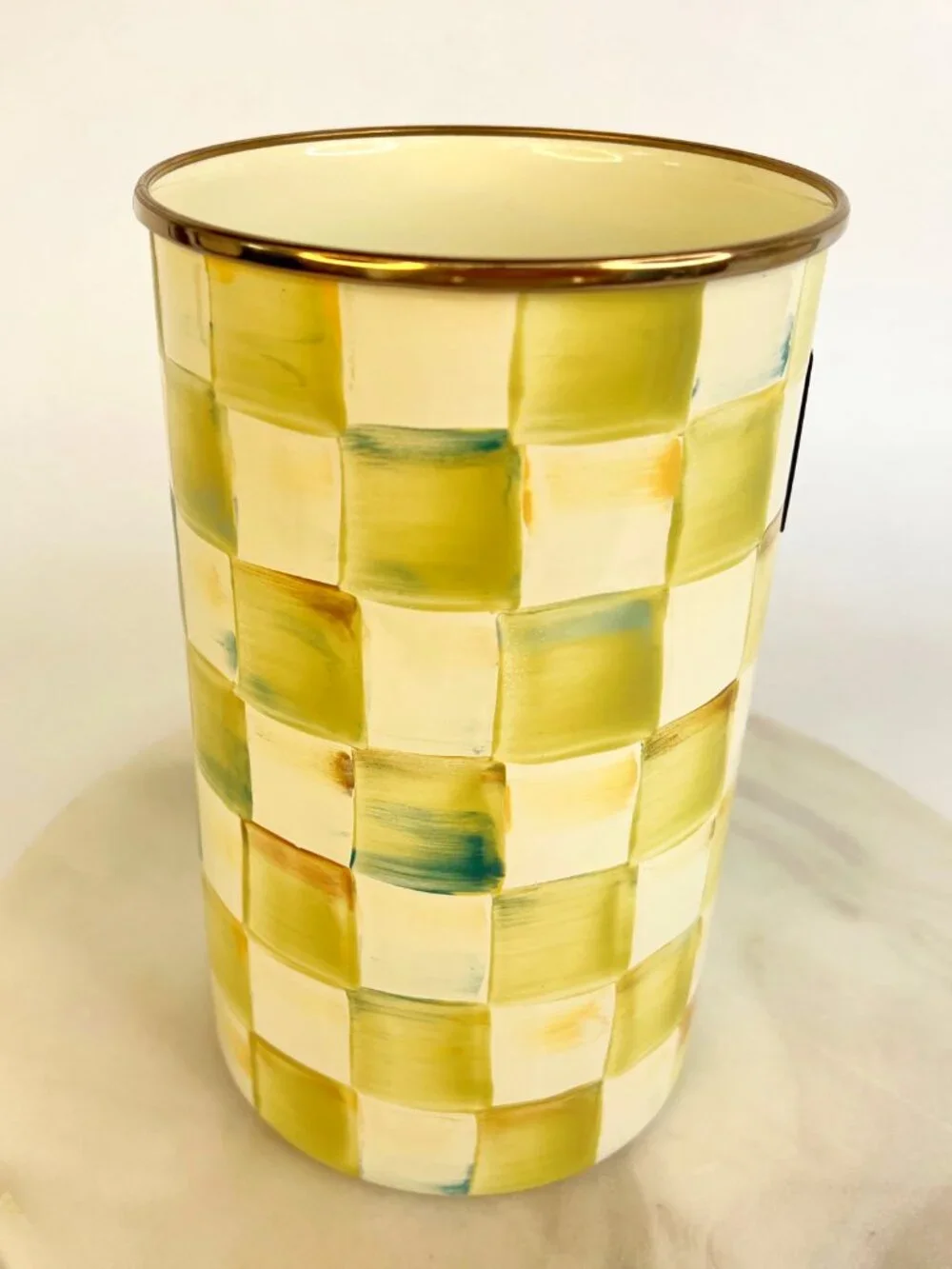 MacKenzie-Childs RARE! Parchment Check Utensil Holder 8.5